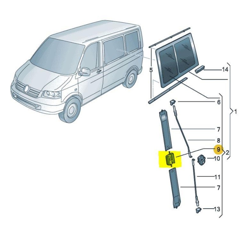 VW Transporter T5 2004-2010 Yan Sürgülü Cam Kilitleme Mandalı 7H0847781B-bisra